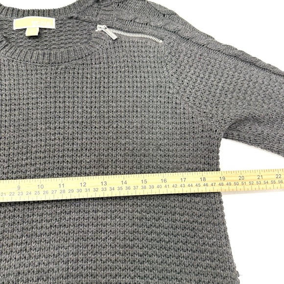 Michael Kors Womans Cable Knit Chunky Sweater Gray Sz M Cable Knit Zipper Accent - Picture 6 of 12